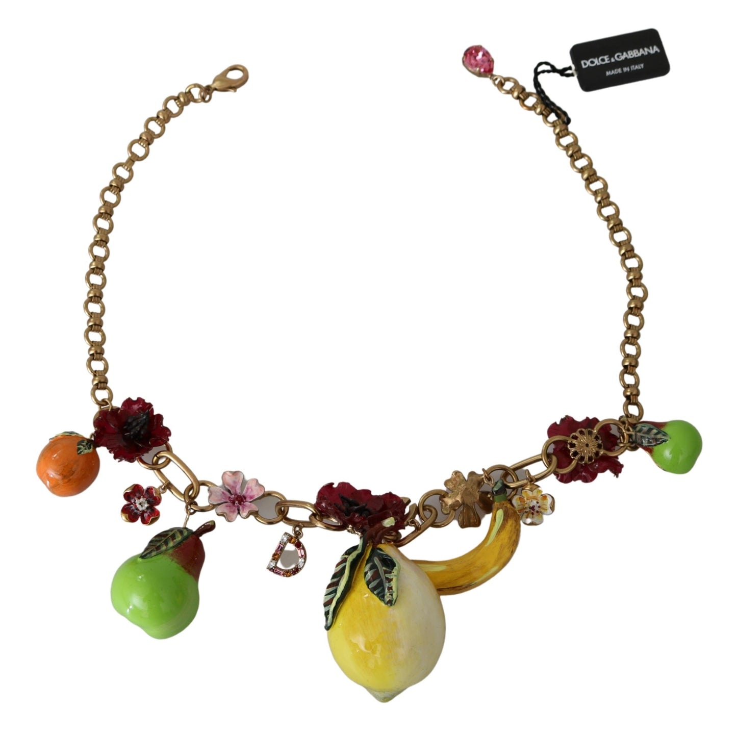 Dolce & Gabbana Crystal Embellished Floral Charm Necklace