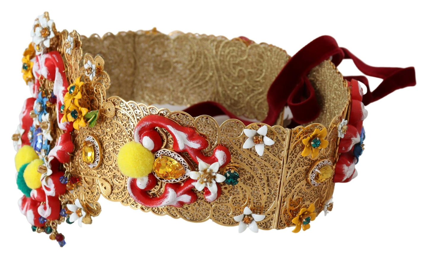 Dolce & Gabbana Gold-Tone Floral Crystal Waist Belt