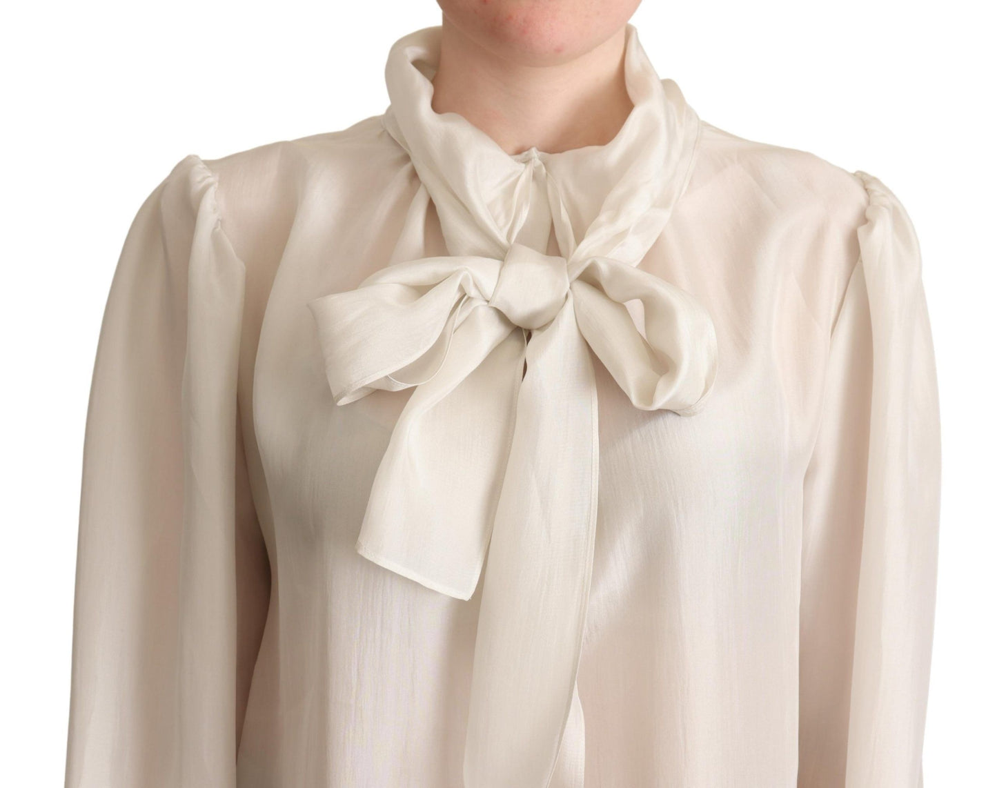 Dolce & Gabbana Elegant Light Gray Silk Ascot Blouse