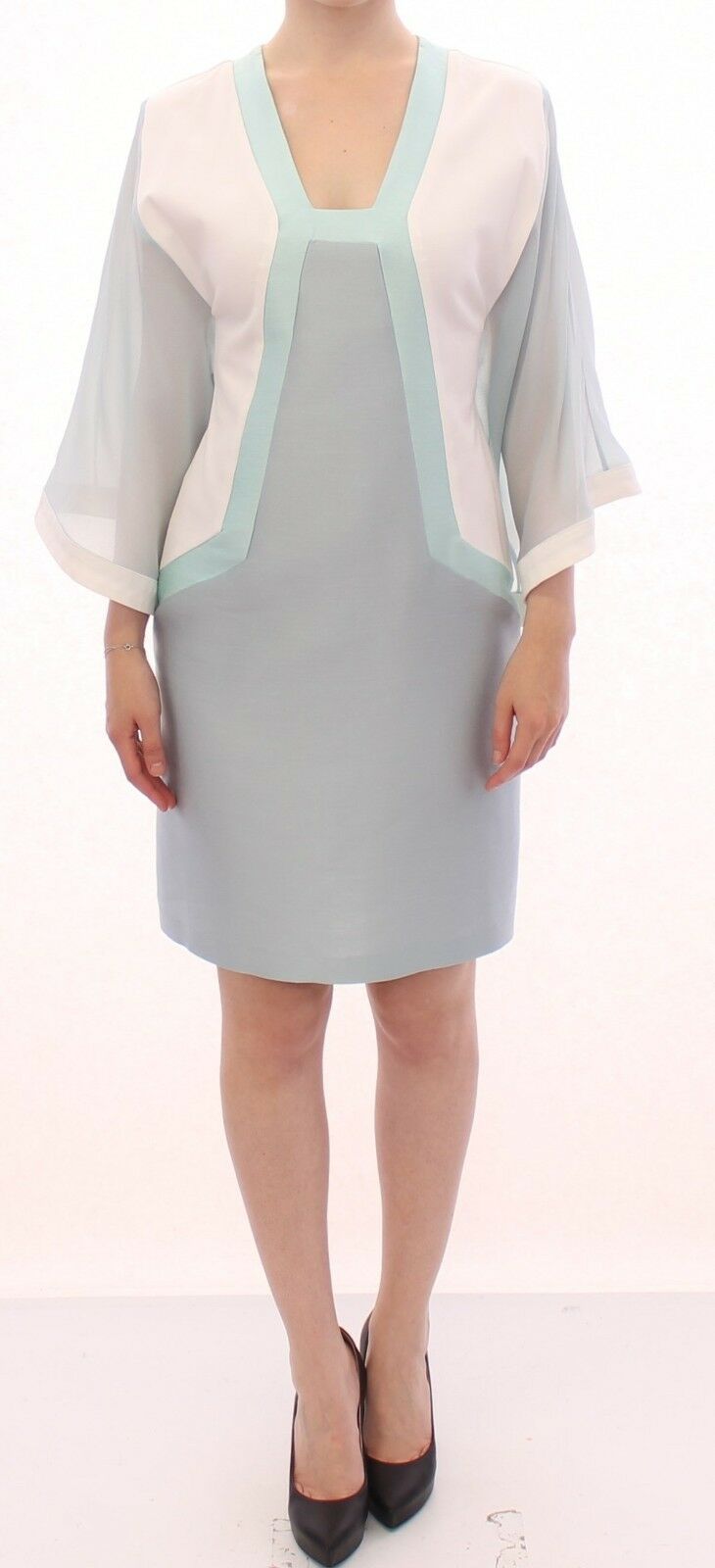 Sergei Grinko Elegant Turquoise Silk Sheath Dress