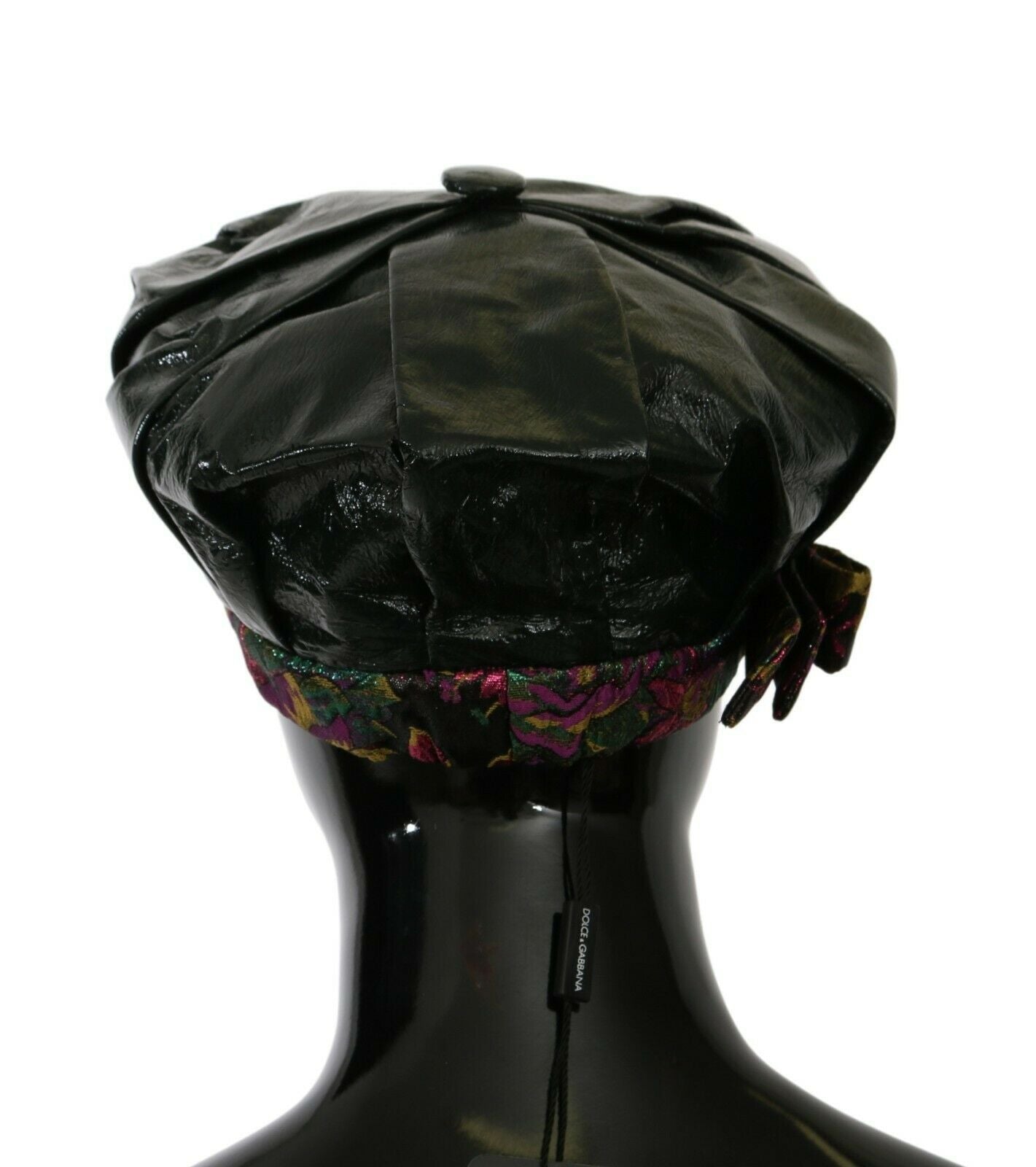 Dolce & Gabbana Elegant Black Beret Cap with Floral Lining