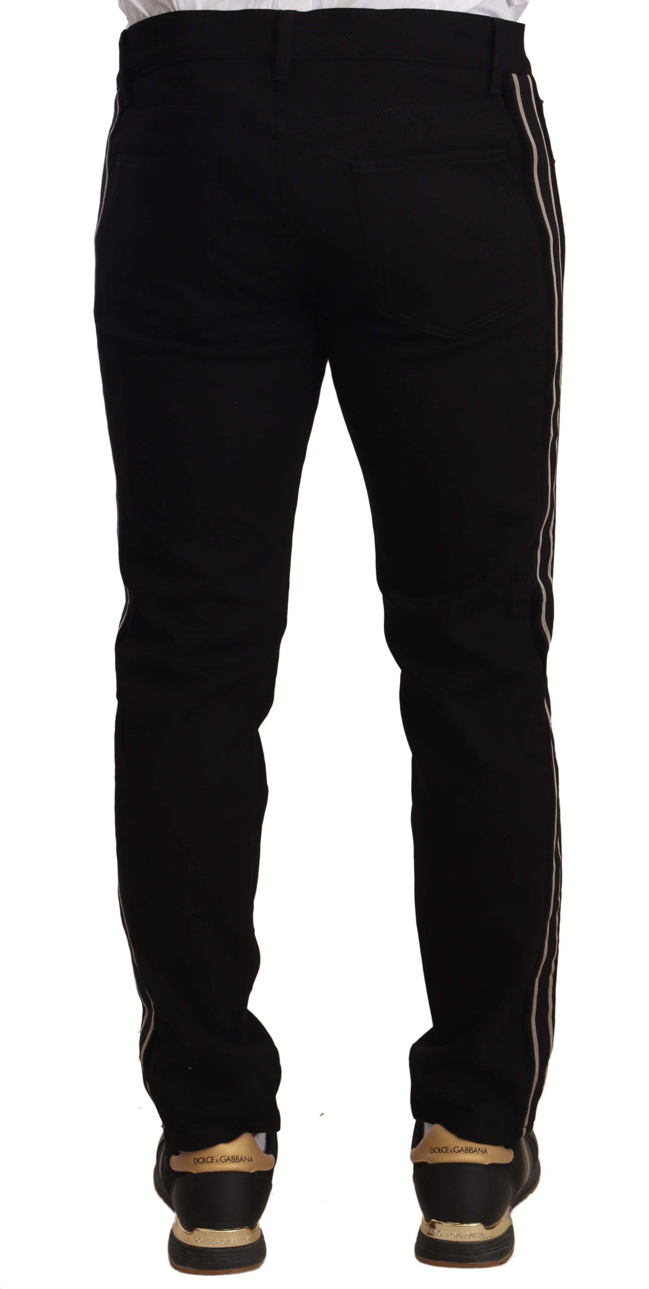 Dolce & Gabbana Heraldic Embroidered Slim Fit Black Jeans