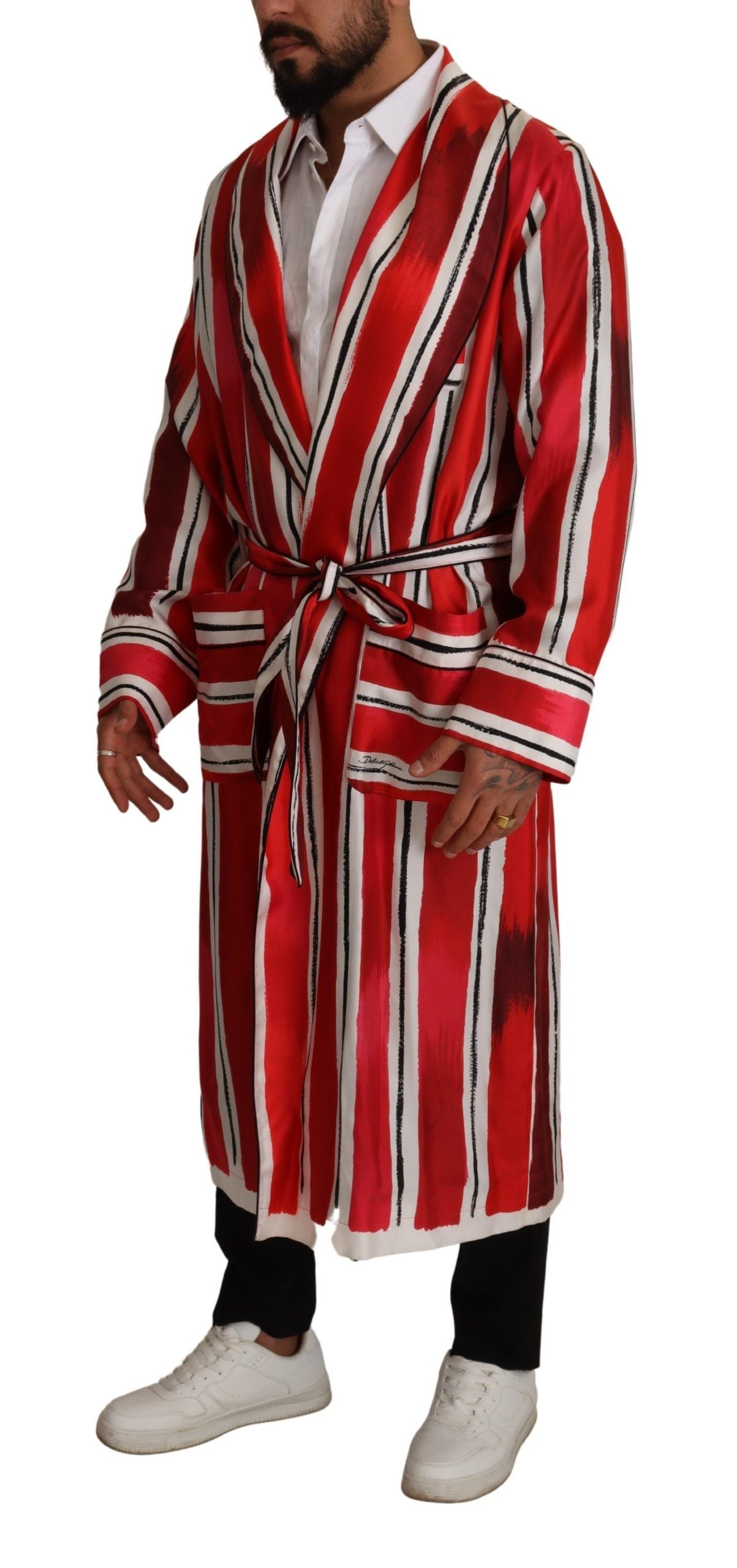 Dolce & Gabbana Chic Striped Silk Sleepwear Robe