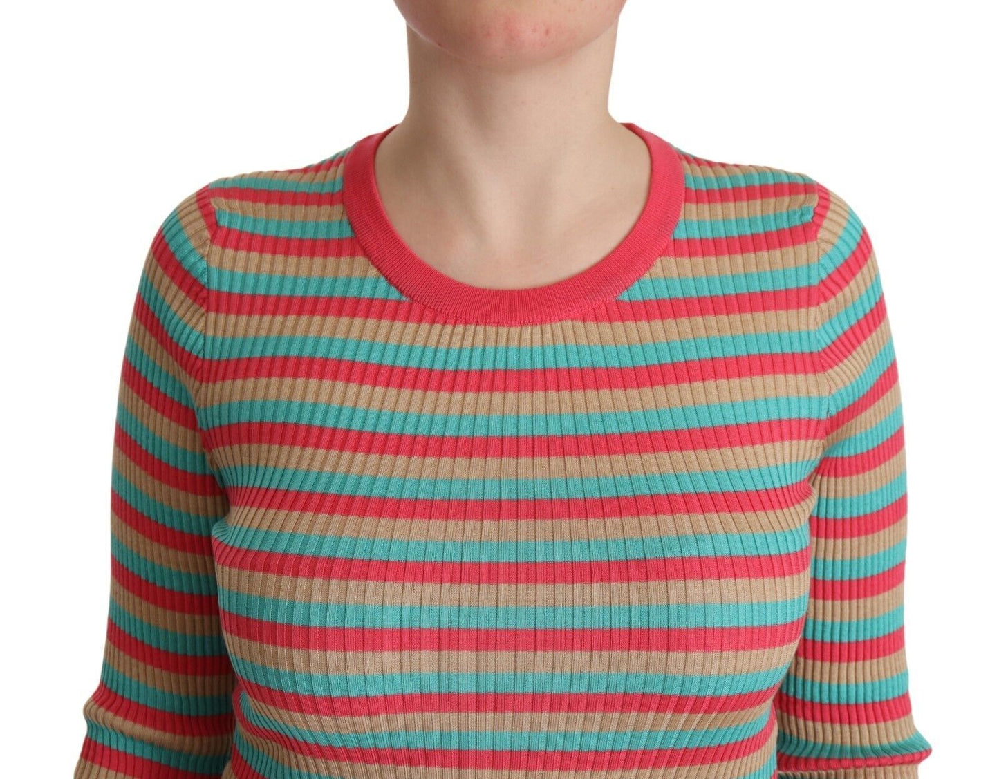 Dolce & Gabbana Elegant Striped Silk Crew Neck Pullover