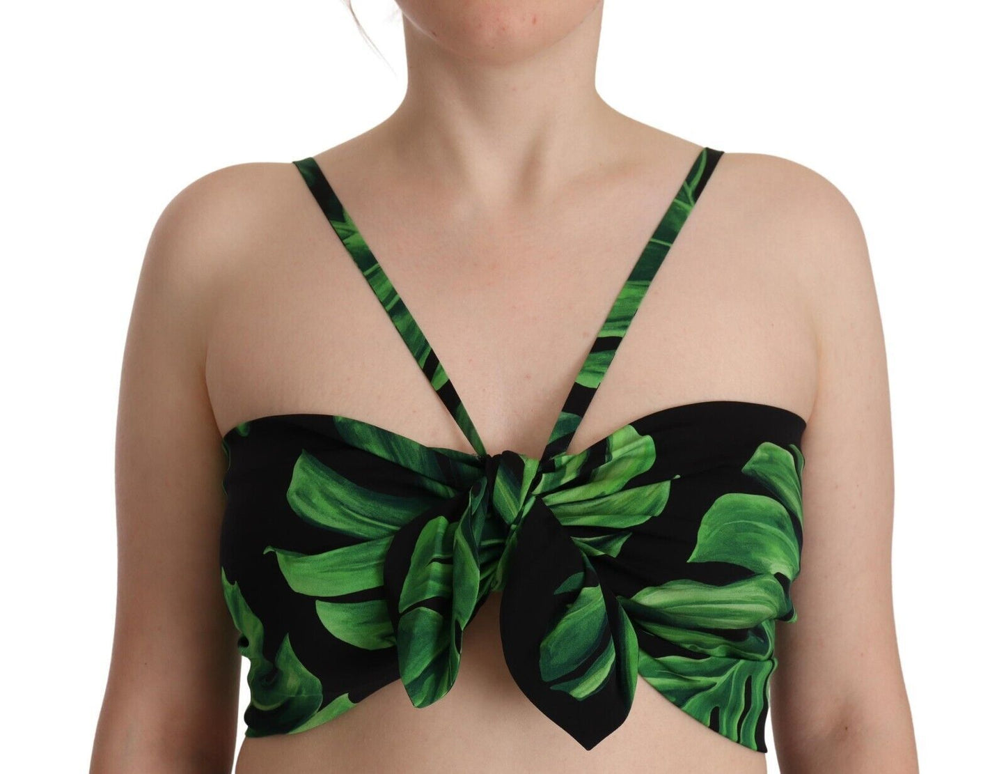 Dolce & Gabbana Elegant Leaf Print Halter Cropped Top