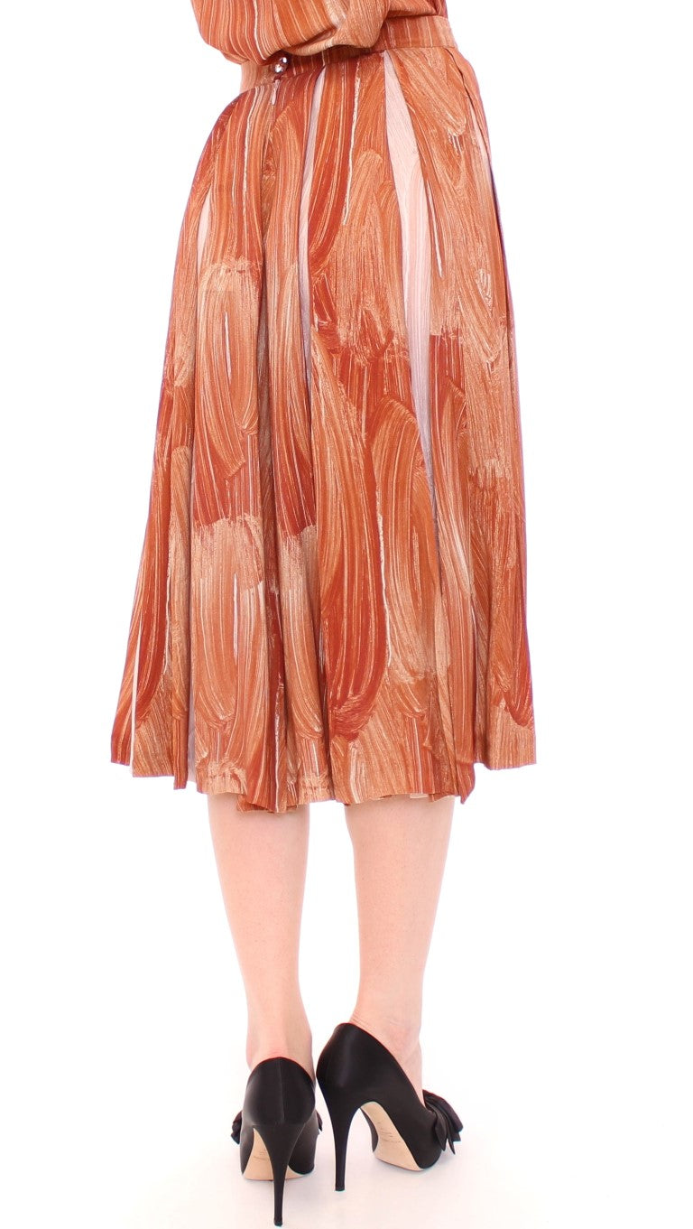 Licia Florio Orange Brown Below-Knee Chic Skirt