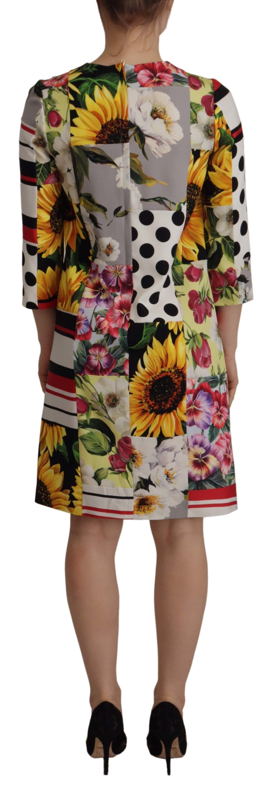 Dolce & Gabbana Multicolor Patchwork Charmeuse Sheath Dress