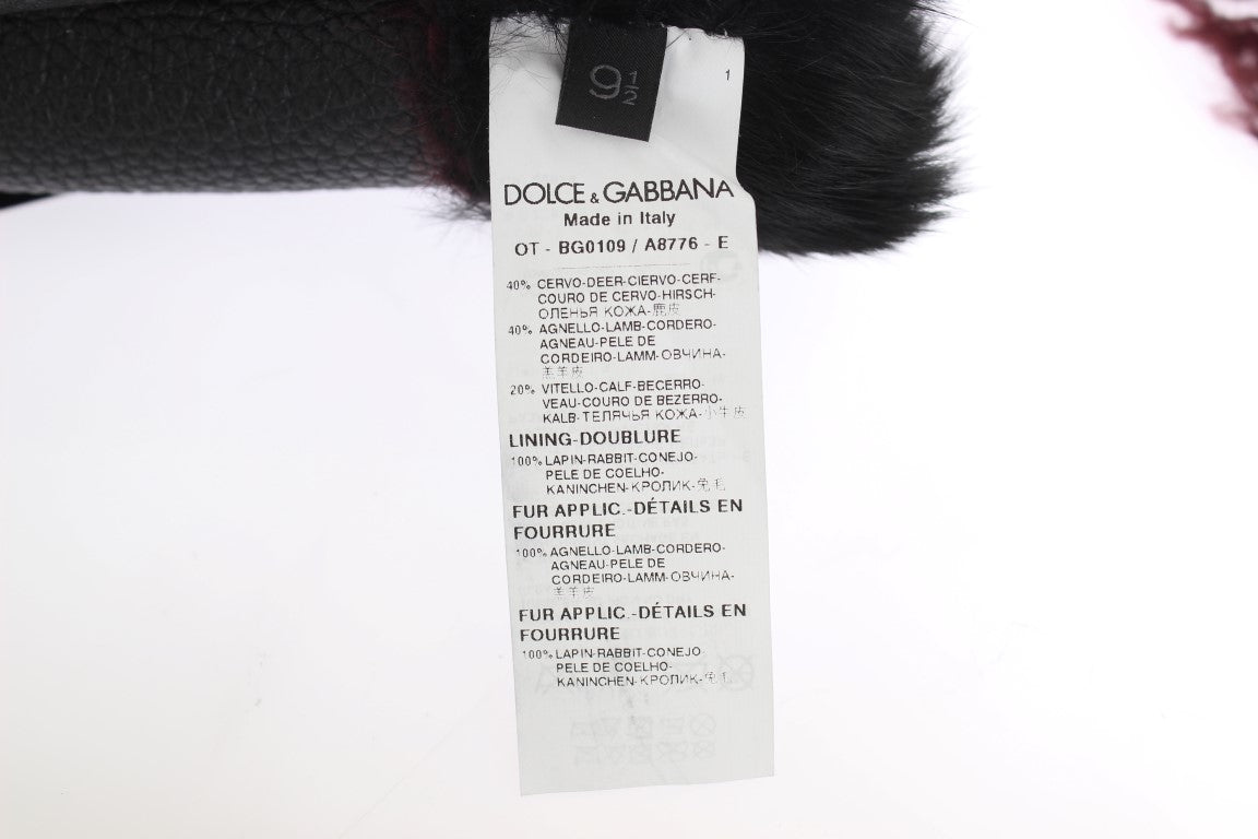 Dolce & Gabbana Elegant Black & Bordeaux Leather Gloves