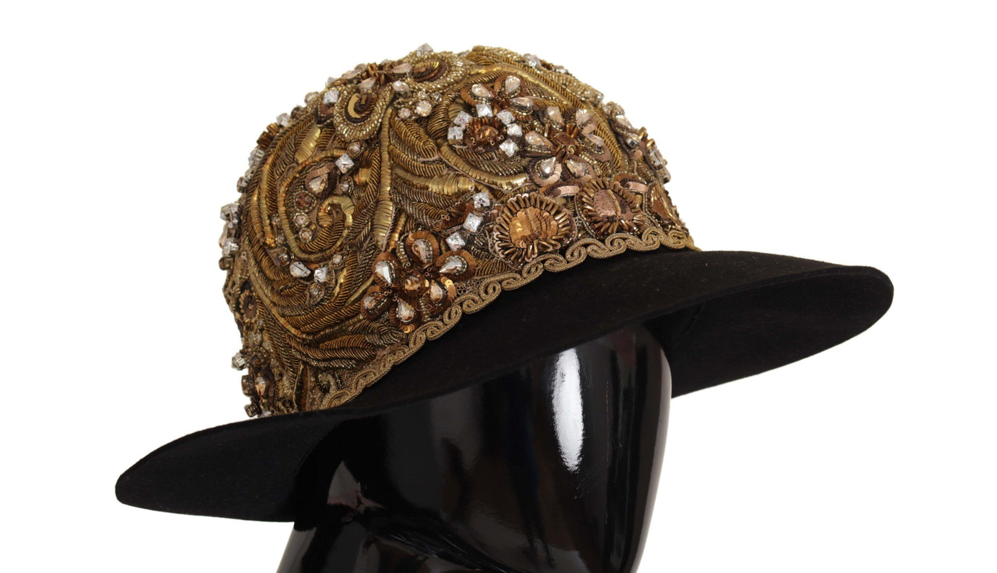 Dolce & Gabbana Elegant Black Gold Studded Fedora