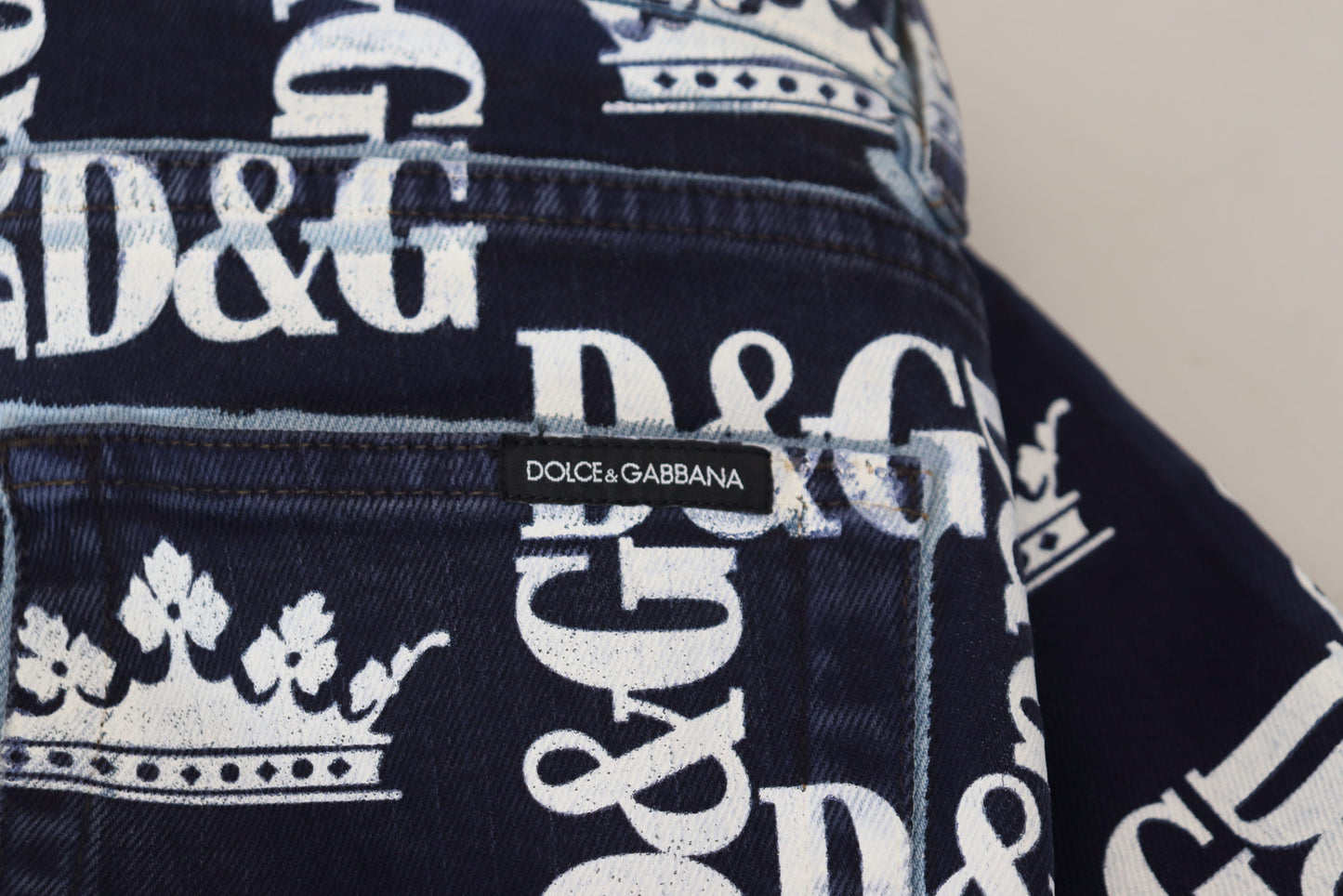 Dolce & Gabbana Elegant Crown Print Denim Pants