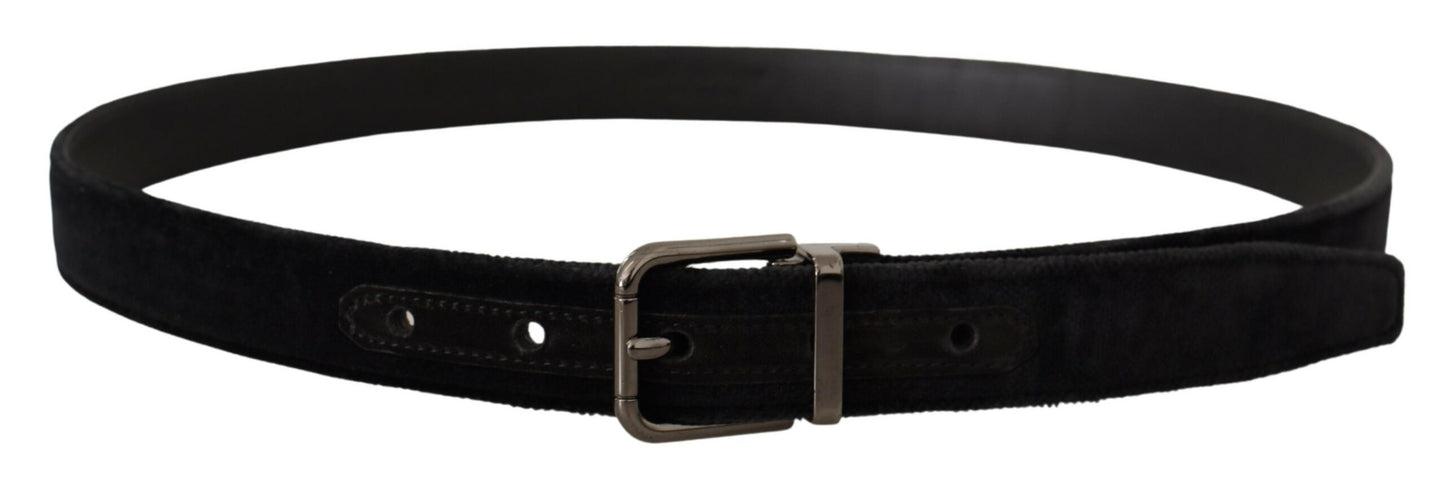 Dolce & Gabbana Elegant Black Leather Belt with Silver Tone Buckle