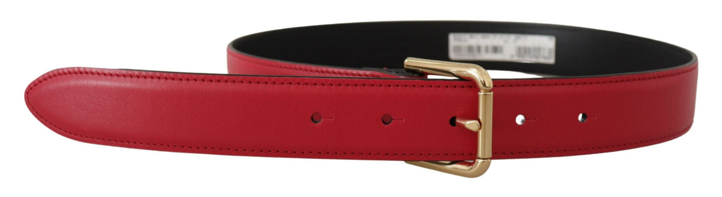 Dolce & Gabbana Elegant Red Leather Belt with Gold-Tone Buckle