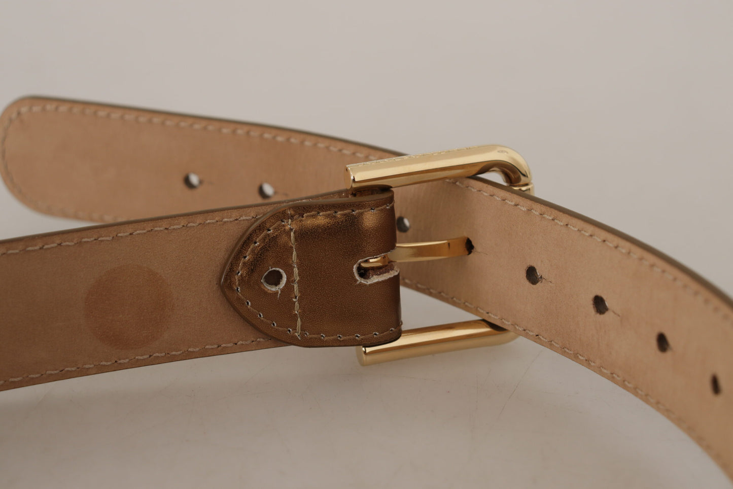 Dolce & Gabbana Bronze Leather Belt with Gold-Toned Buckle