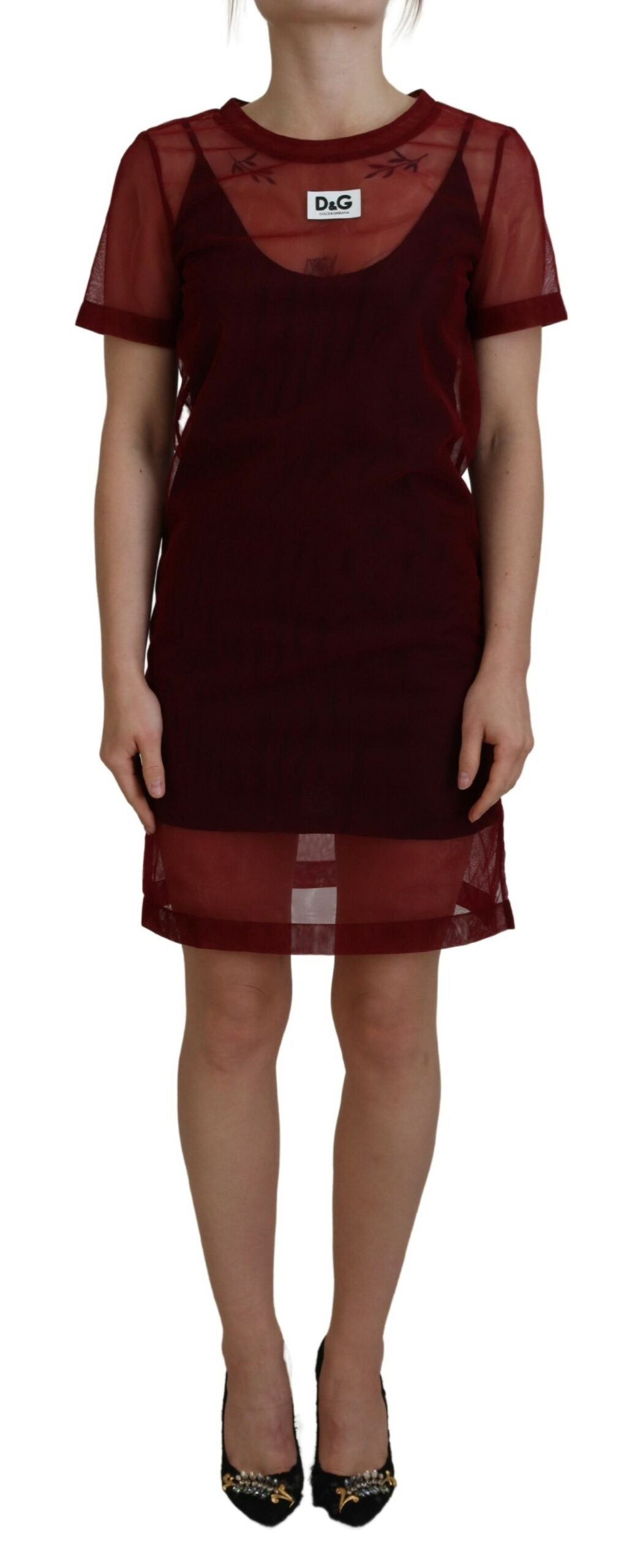 Dolce & Gabbana Maroon Mini Shift Dress - Italian Elegance