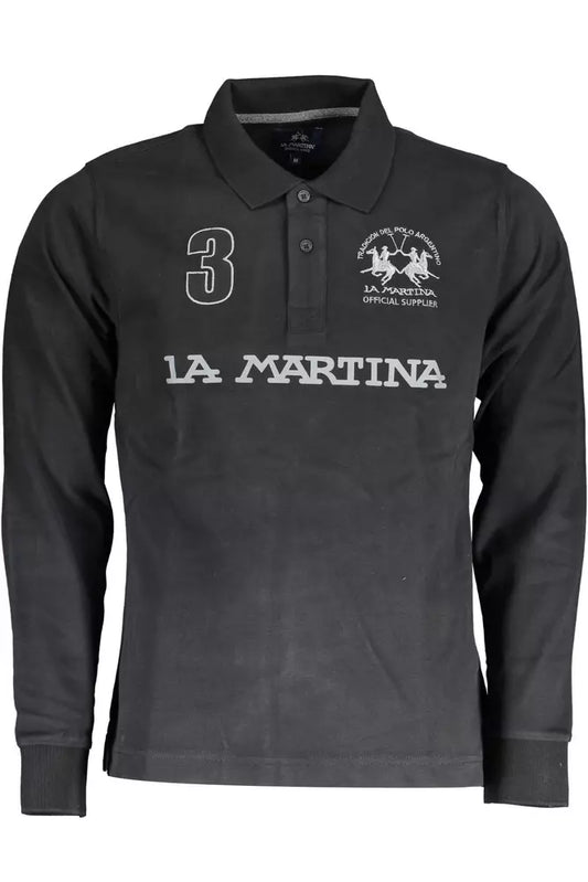 La Martina Black Cotton Men Polo Shirt