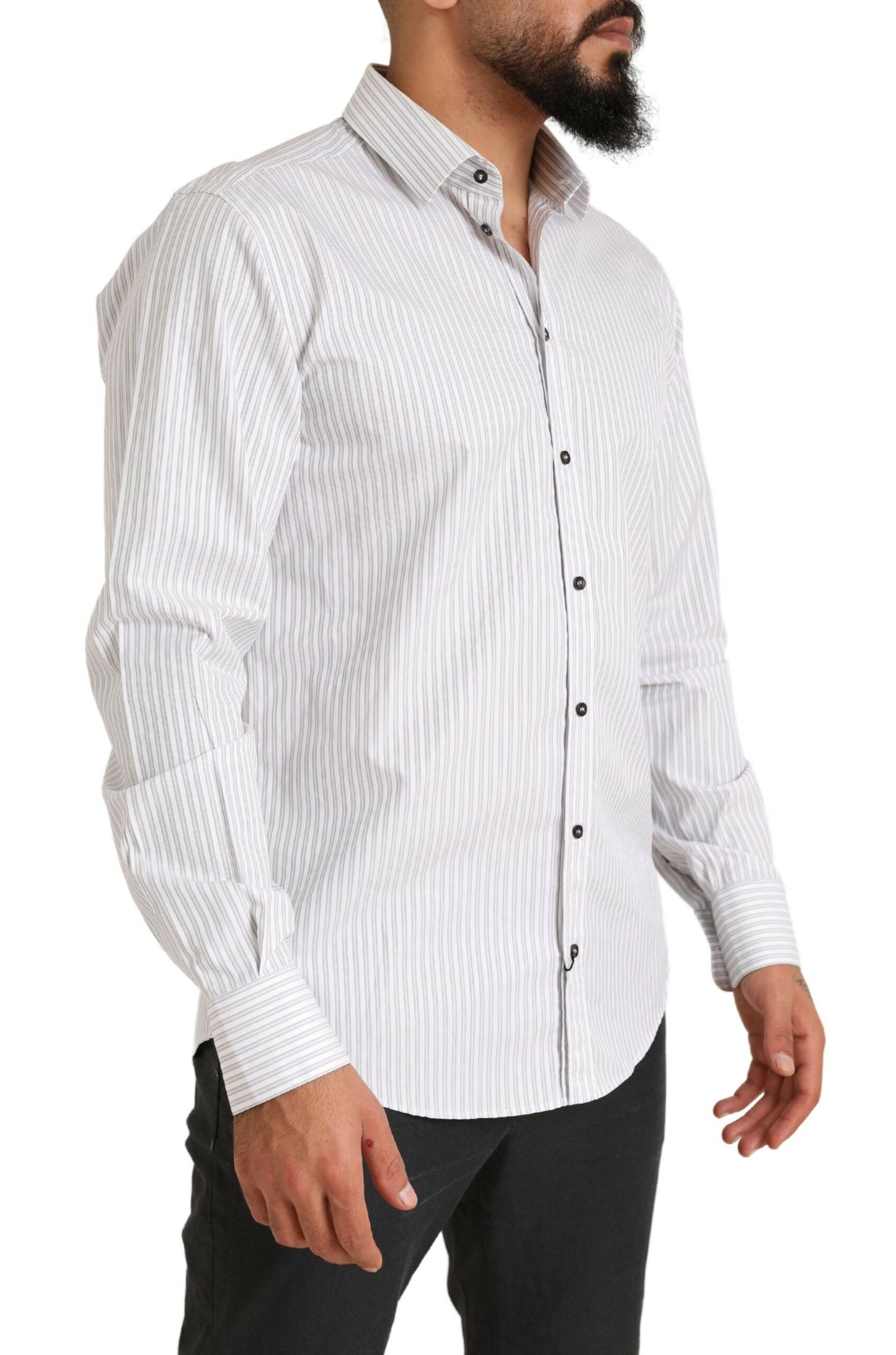 Dolce & Gabbana Elegant White Striped Cotton Dress Shirt