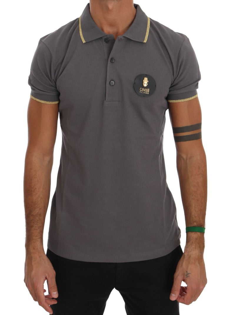 Roberto Cavalli Elegant Grey Cotton Polo Shirt