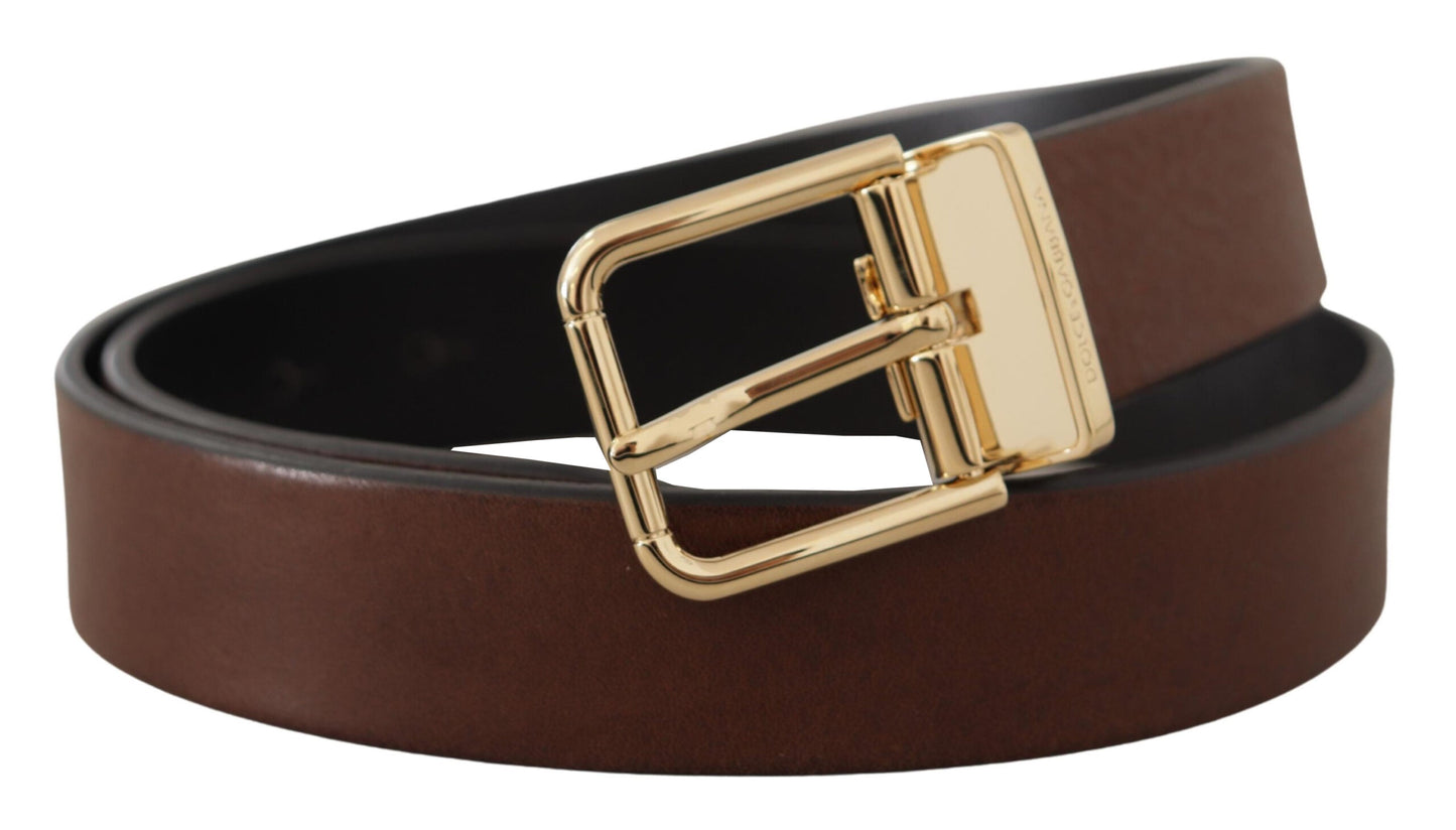 Dolce & Gabbana Elegant Brown Leather Belt with Metal Buckle