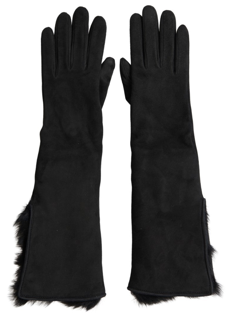 Dolce & Gabbana Elegant Leather Elbow Length Gloves with Fur Trim