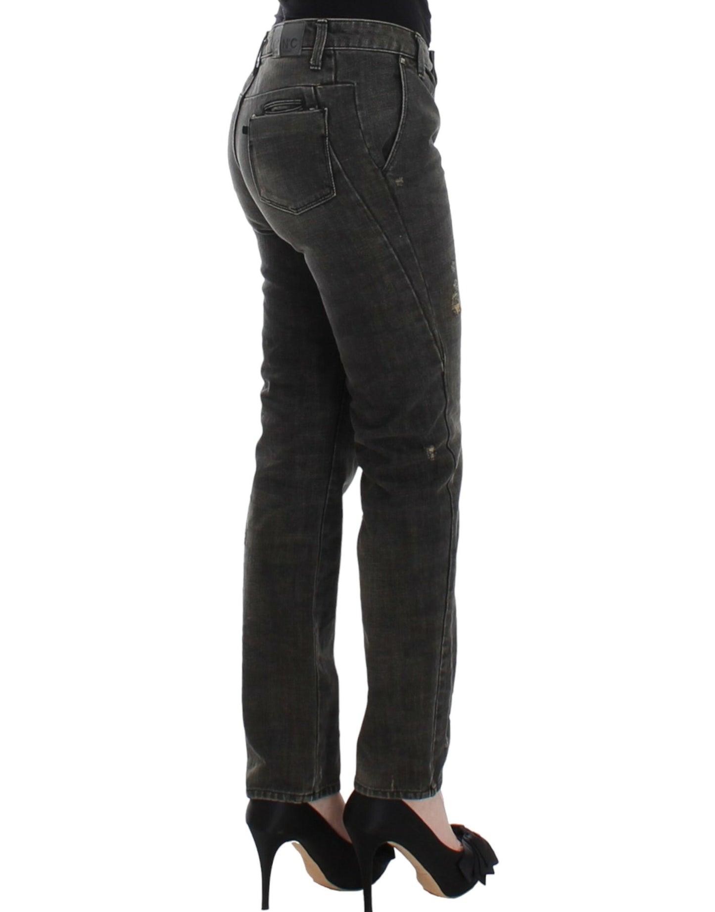 Costume National Sleek Gray Straight Leg Distressed Jeans