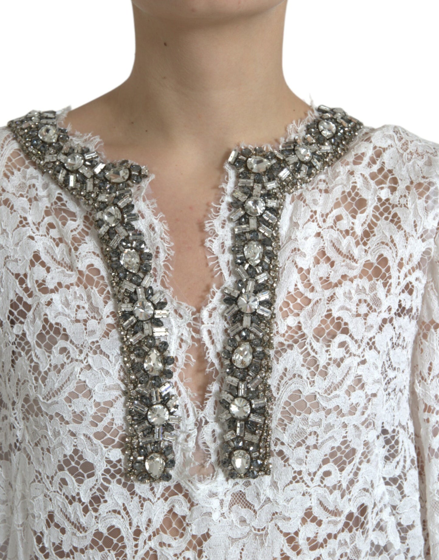 Dolce & Gabbana Elegant White Shift Dress with Crystal Embellishment