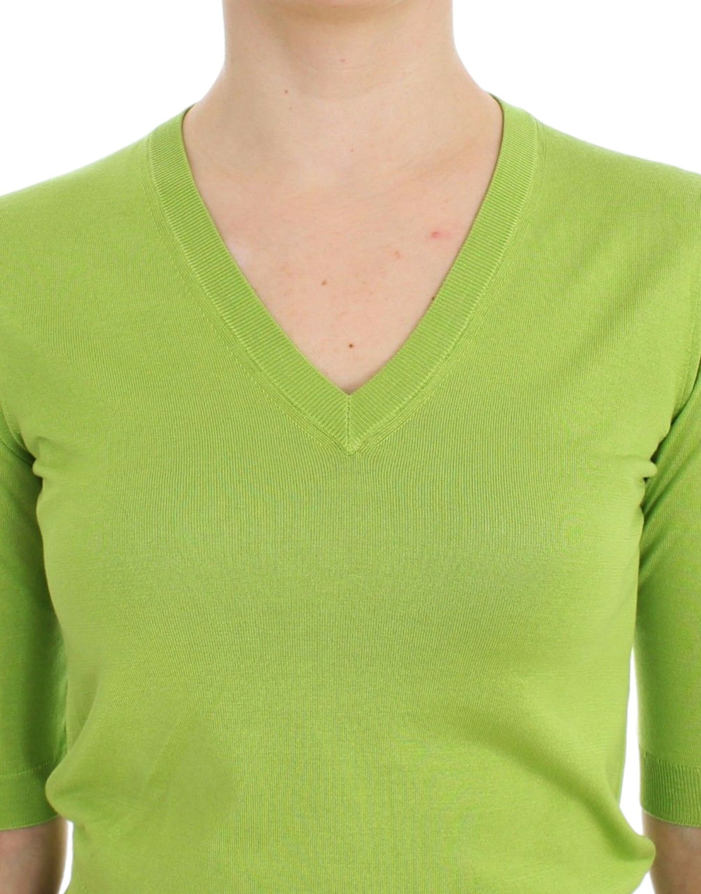 Dolce & Gabbana Emerald Green Wool V-Neck Pullover