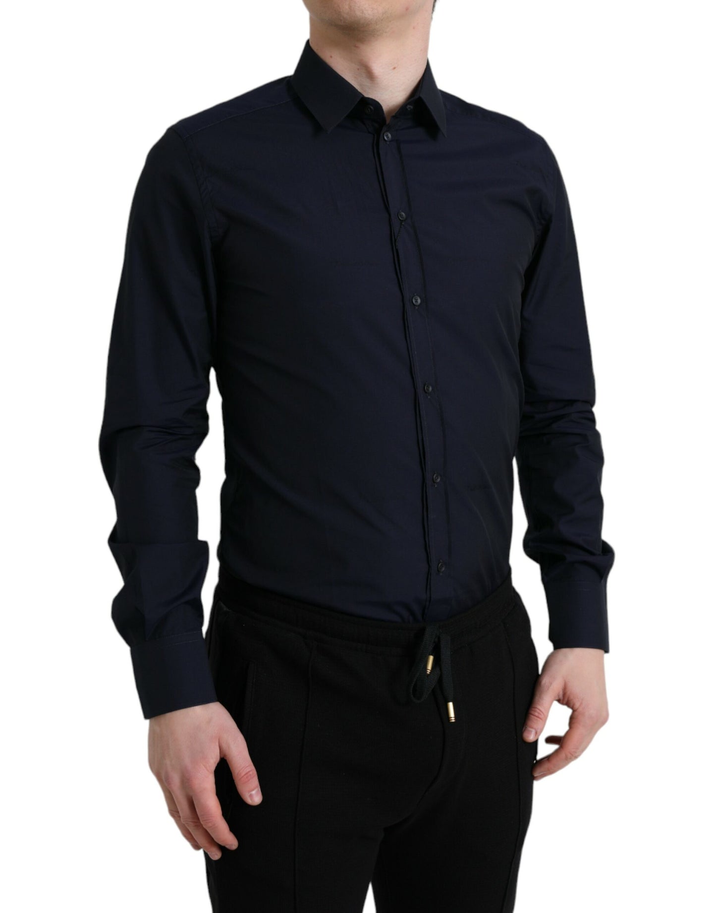 Dolce & Gabbana Elegant Navy Jacquard Dress Shirt