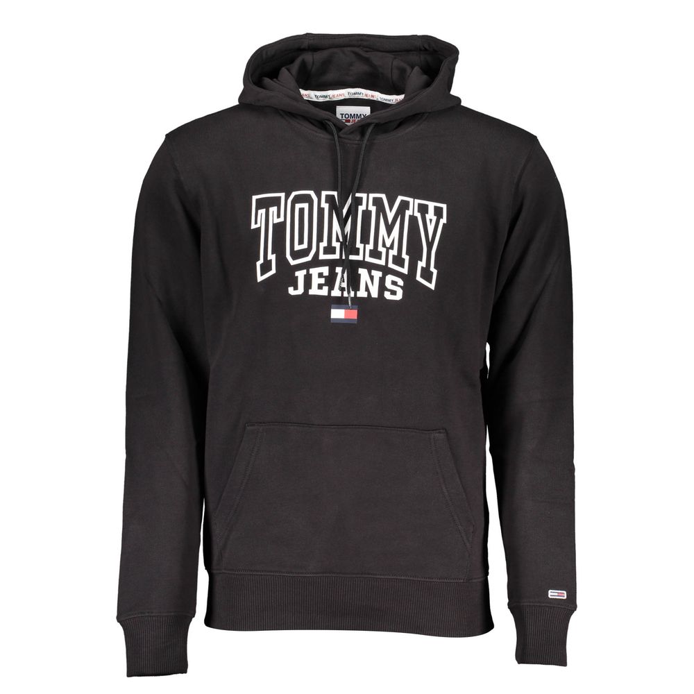 Tommy Hilfiger Sleek Black Cotton Hooded Sweatshirt