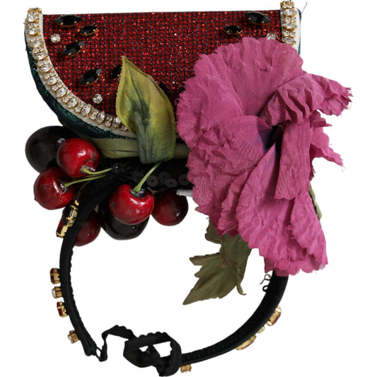 Dolce & Gabbana Red Watermelon Cherry Crystal Hairband Statement Diadem