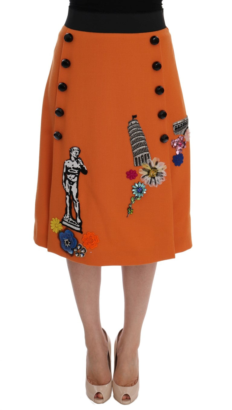 Dolce & Gabbana Embellished Wool Skirt in Vivid Orange