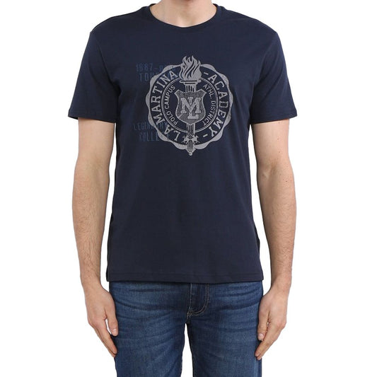 La Martina Crew Neck Graphic Jersey Tee - Refined Blue Cotton