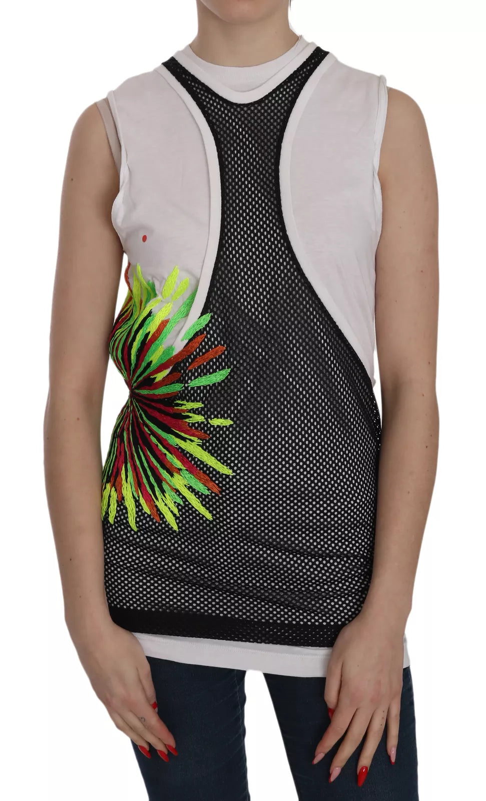 Dsquared² Black White Crew Neck Sleeveless Cotton Blouse