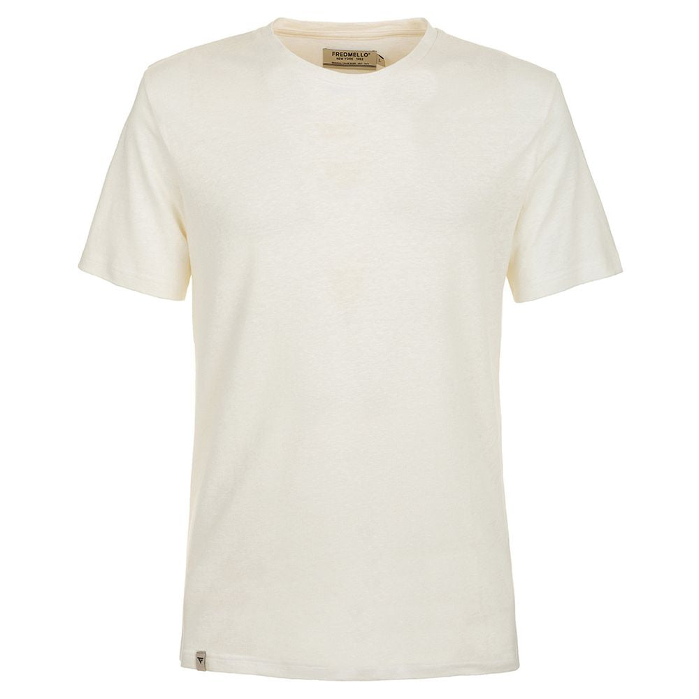 Fred Mello Elevated White Linen-Cotton Blend Tee