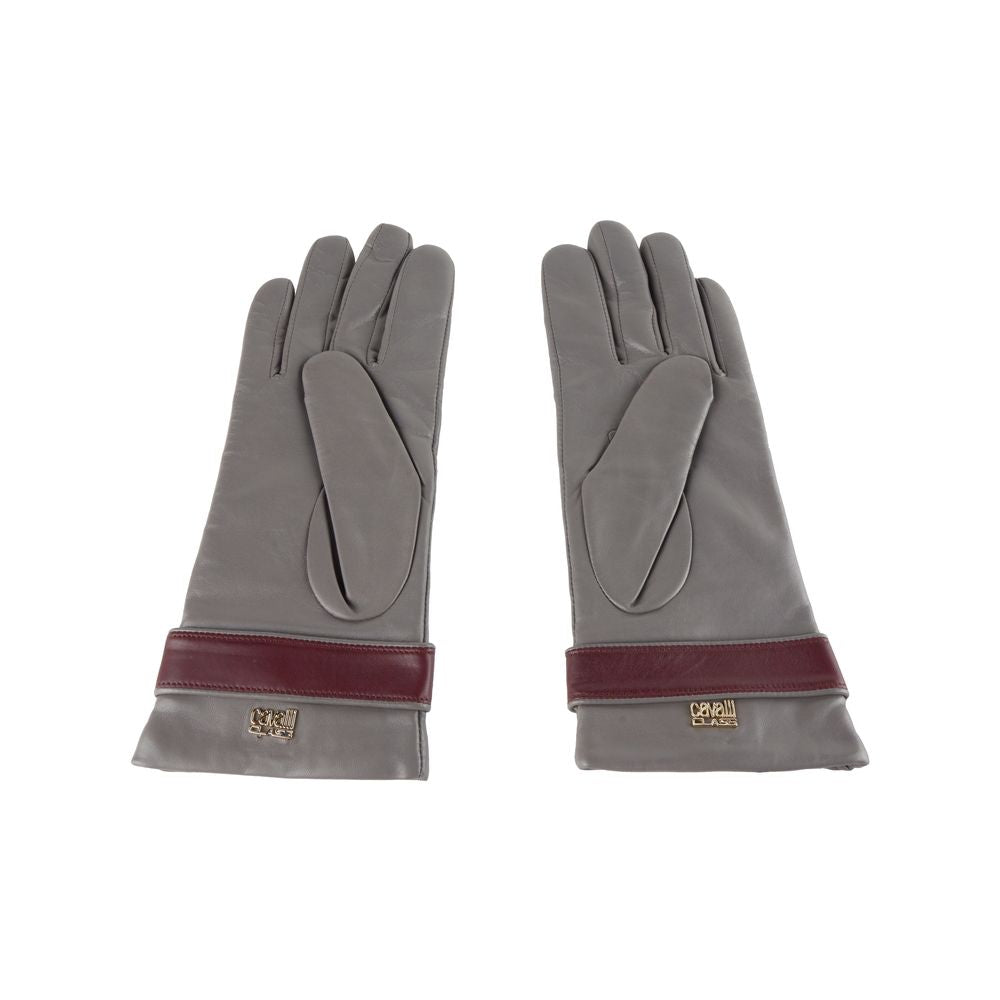 Cavalli Class Gray Lambskin Women Glove