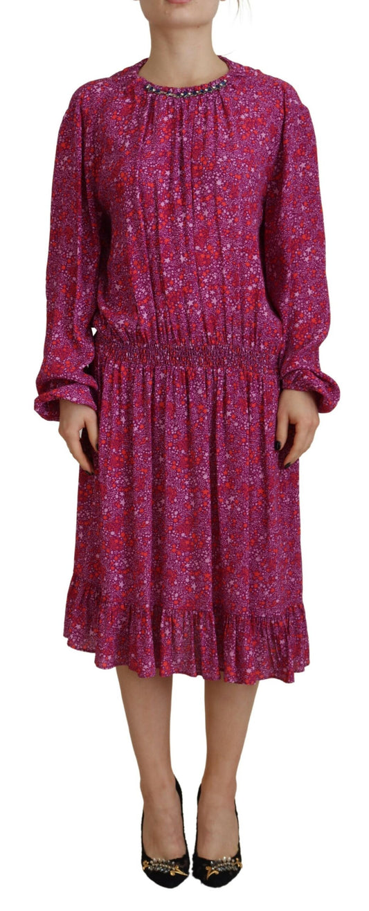 Dsquared² Fuchsia Stars Embellished Long Sleeves Dress