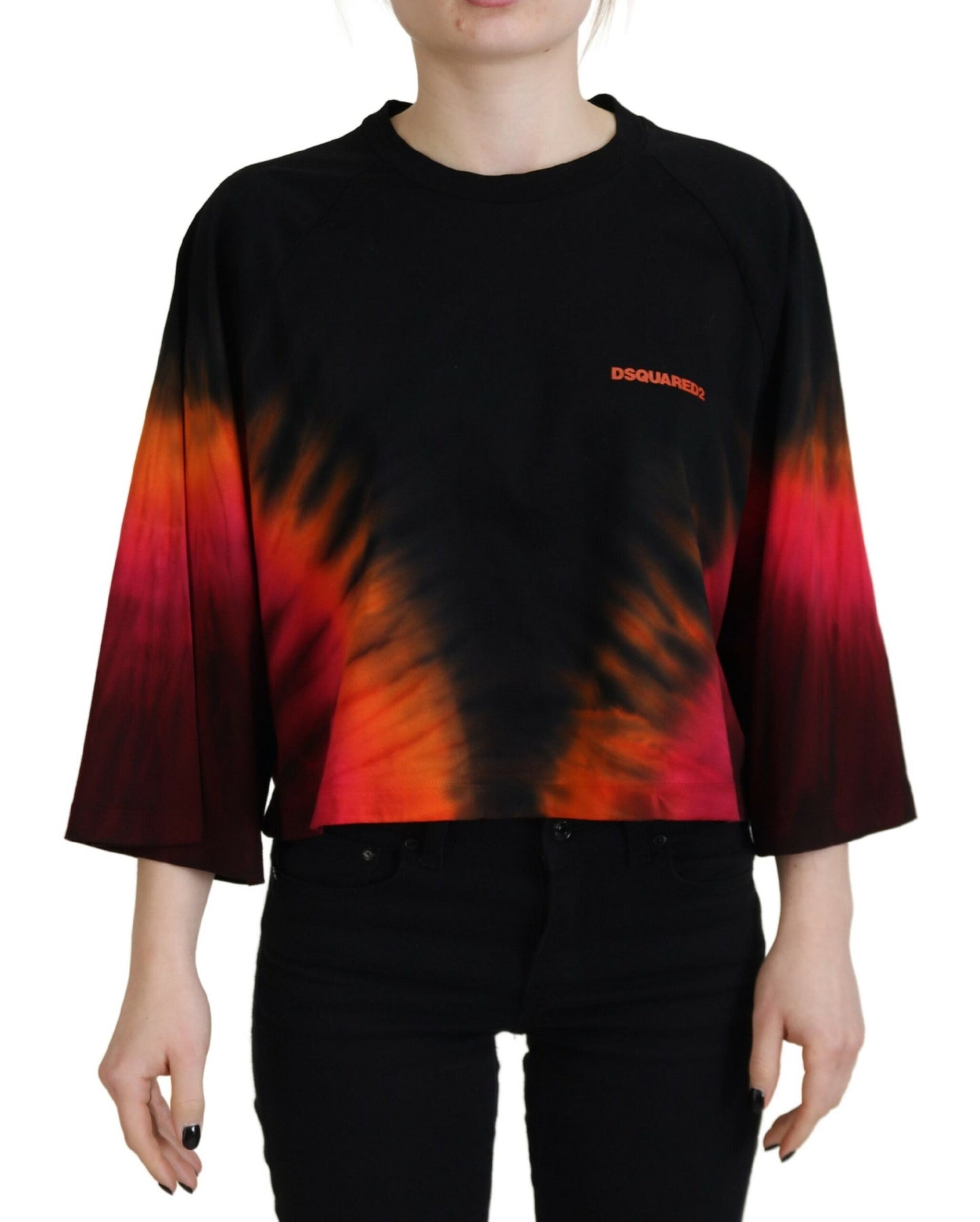 Dsquared² Black Cotton Tie Dye Crew Neck Casual Top