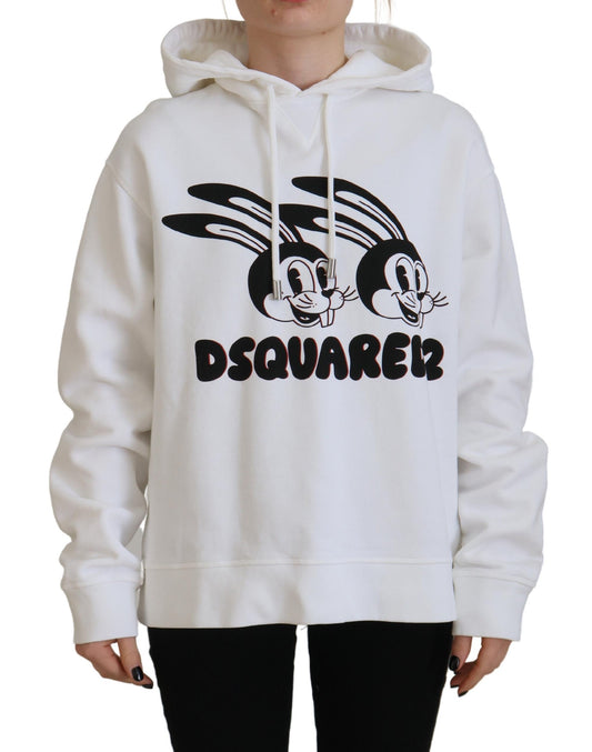 Dsquared² White Logo Animals Print Hooded Long Sleeve Sweater