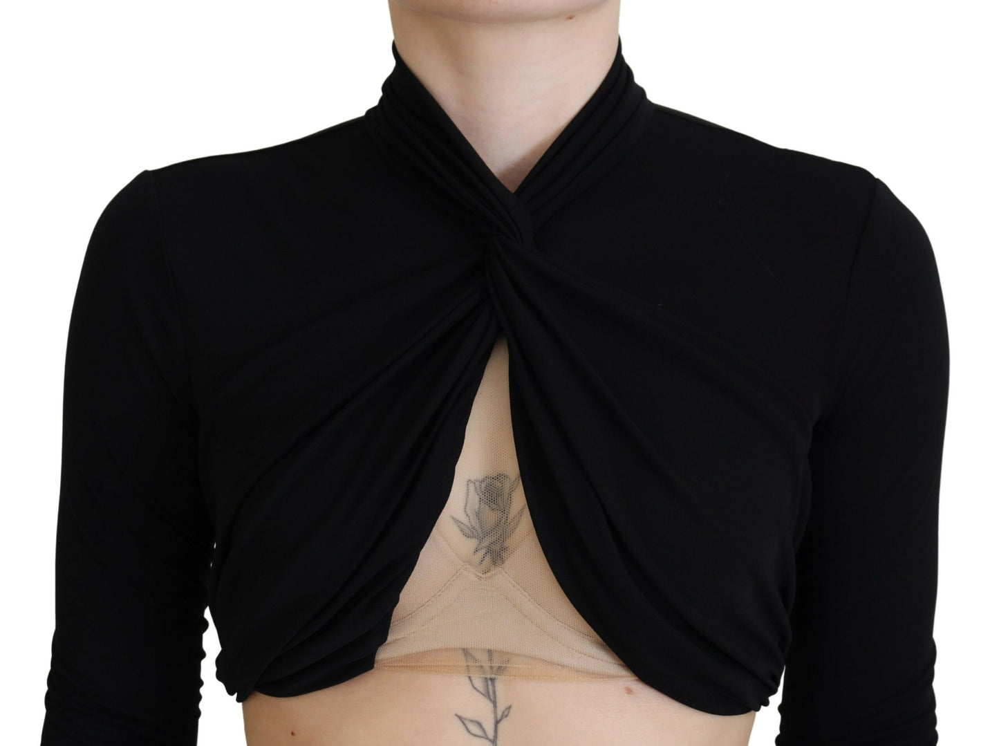 Dsquared² Black Cut Out Viscose Cropped Long Sleeves Top