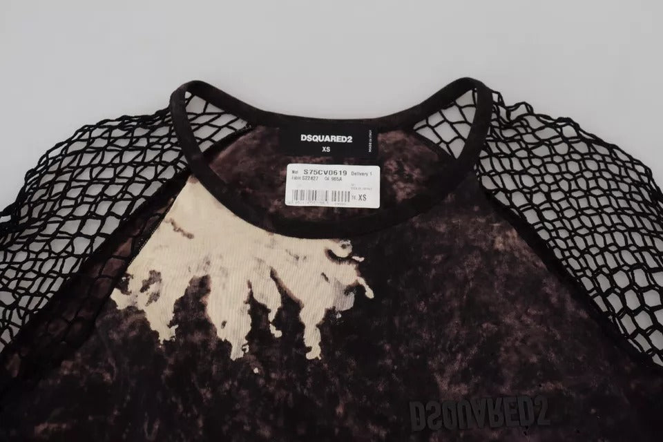 Dsquared² Black Tie Dye Mesh Long Sleeves Cotton Shift Dress