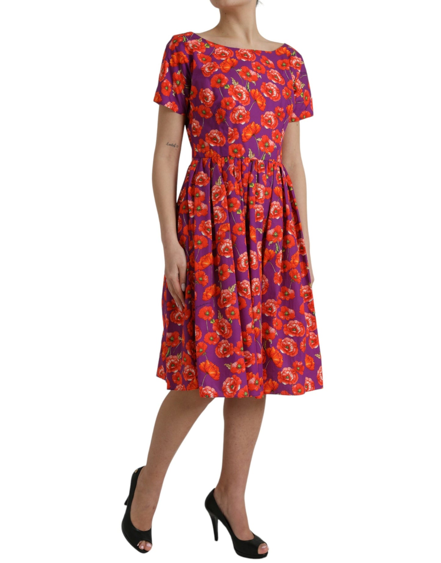 Dolce & Gabbana Multicolor Floral Cotton A-line Knee Length Dress