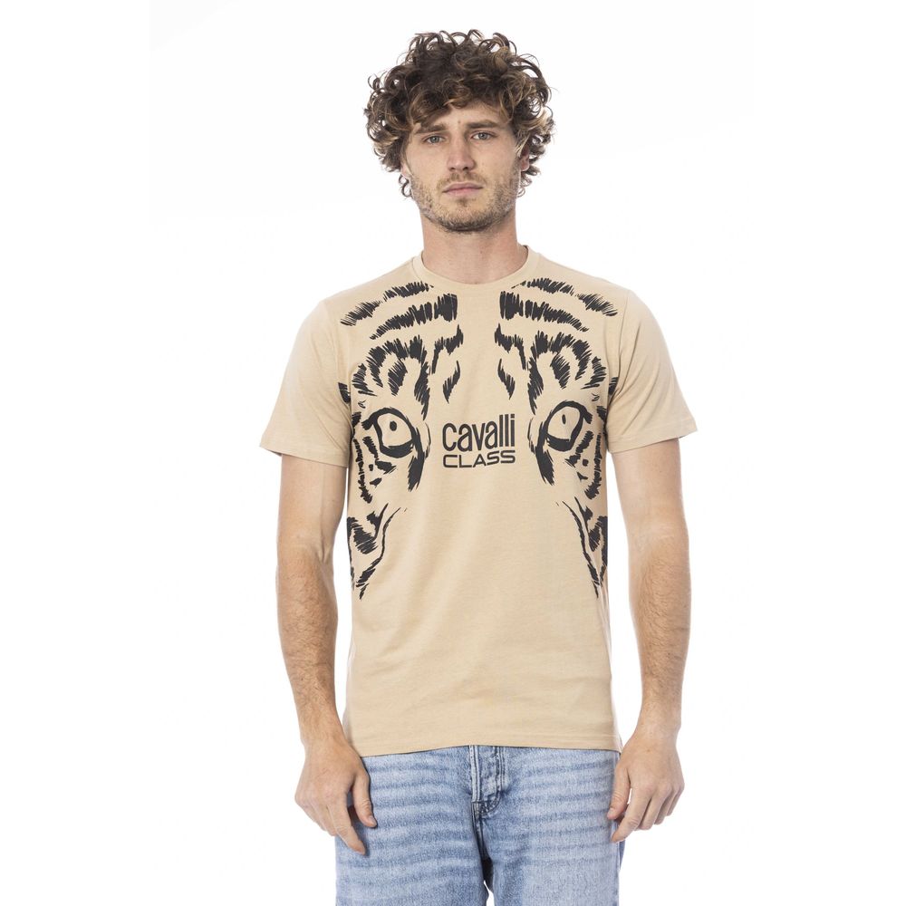 Cavalli Class Beige Cotton Men T-Shirt