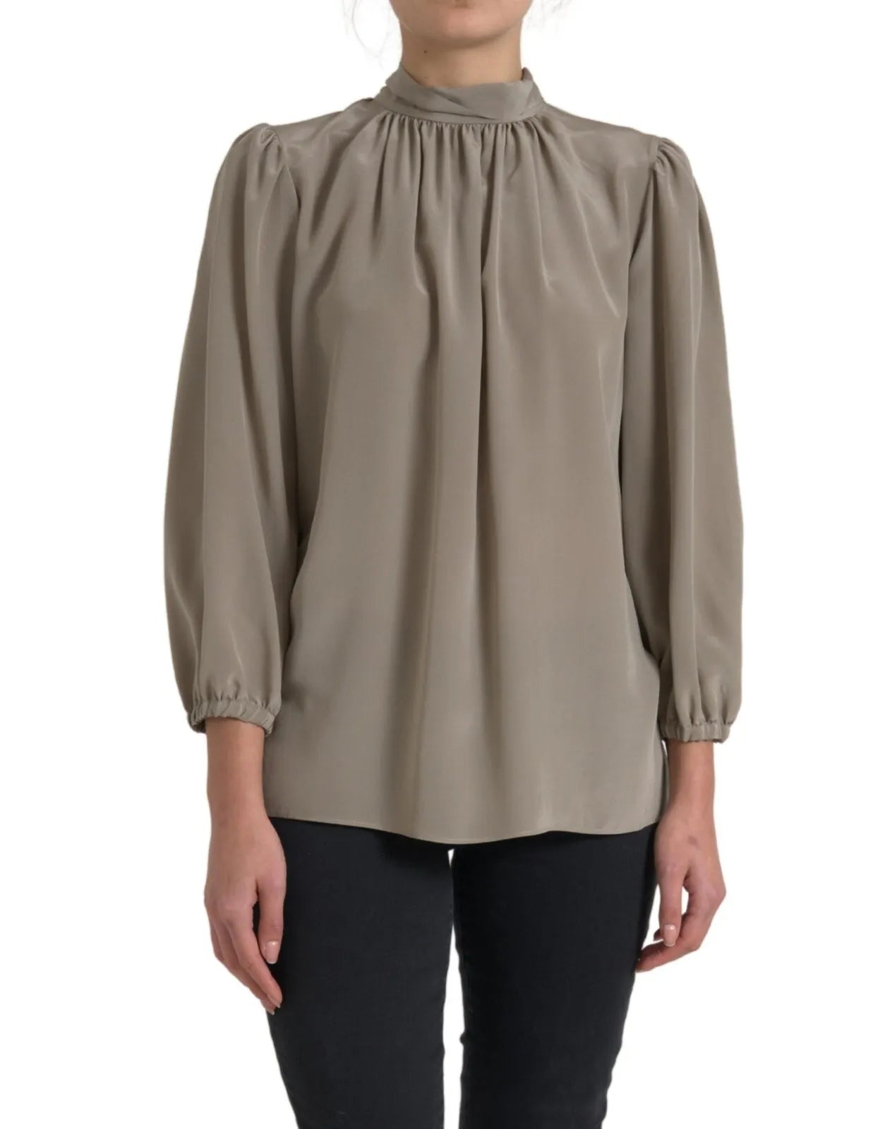 Dolce & Gabbana Gray Mock Neck Long Sleeves Top Blouse