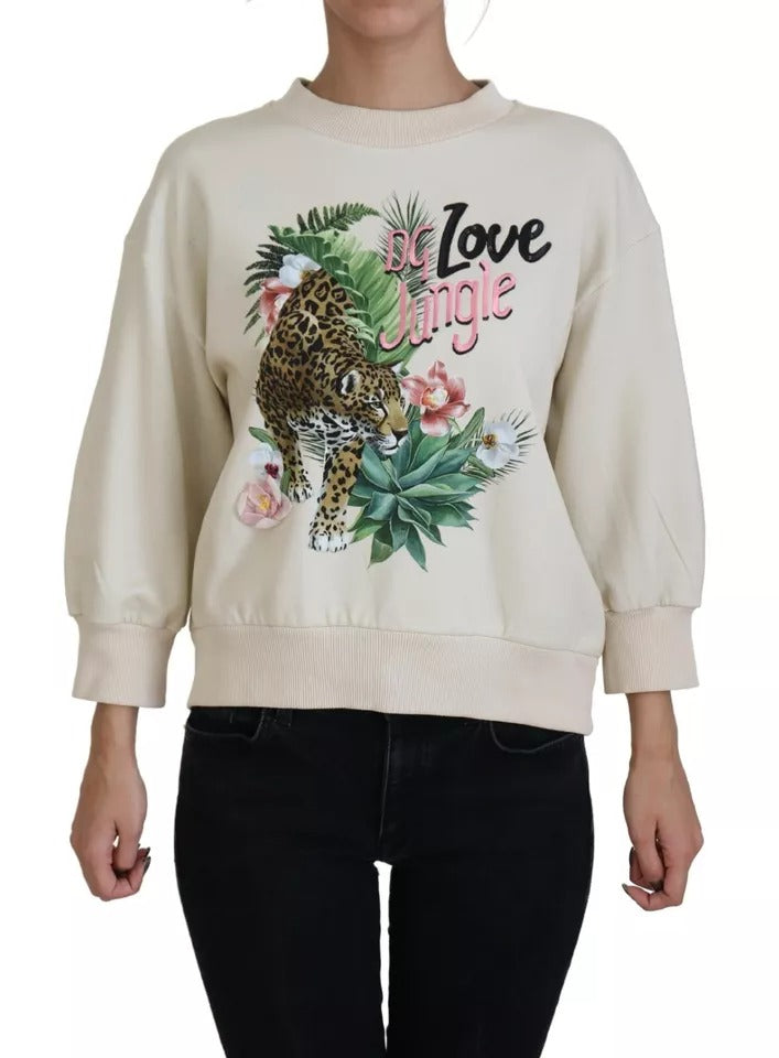 Dolce & Gabbana Beige Jungle Printed Pullover Cotton Sweater