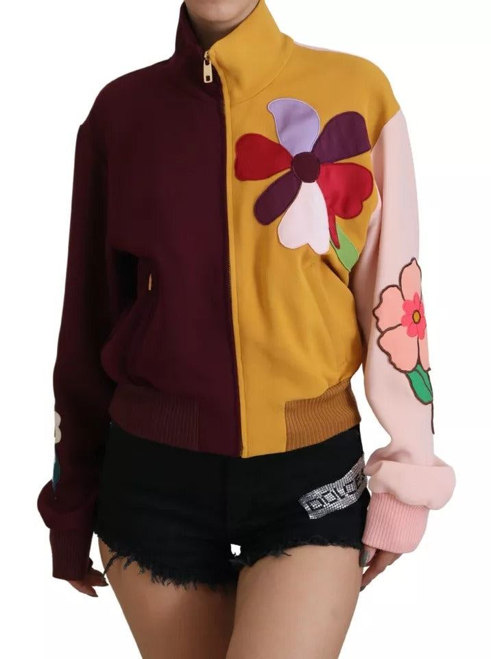 Dolce & Gabbana Multicolor Floral Viscose Full Zip Sweater