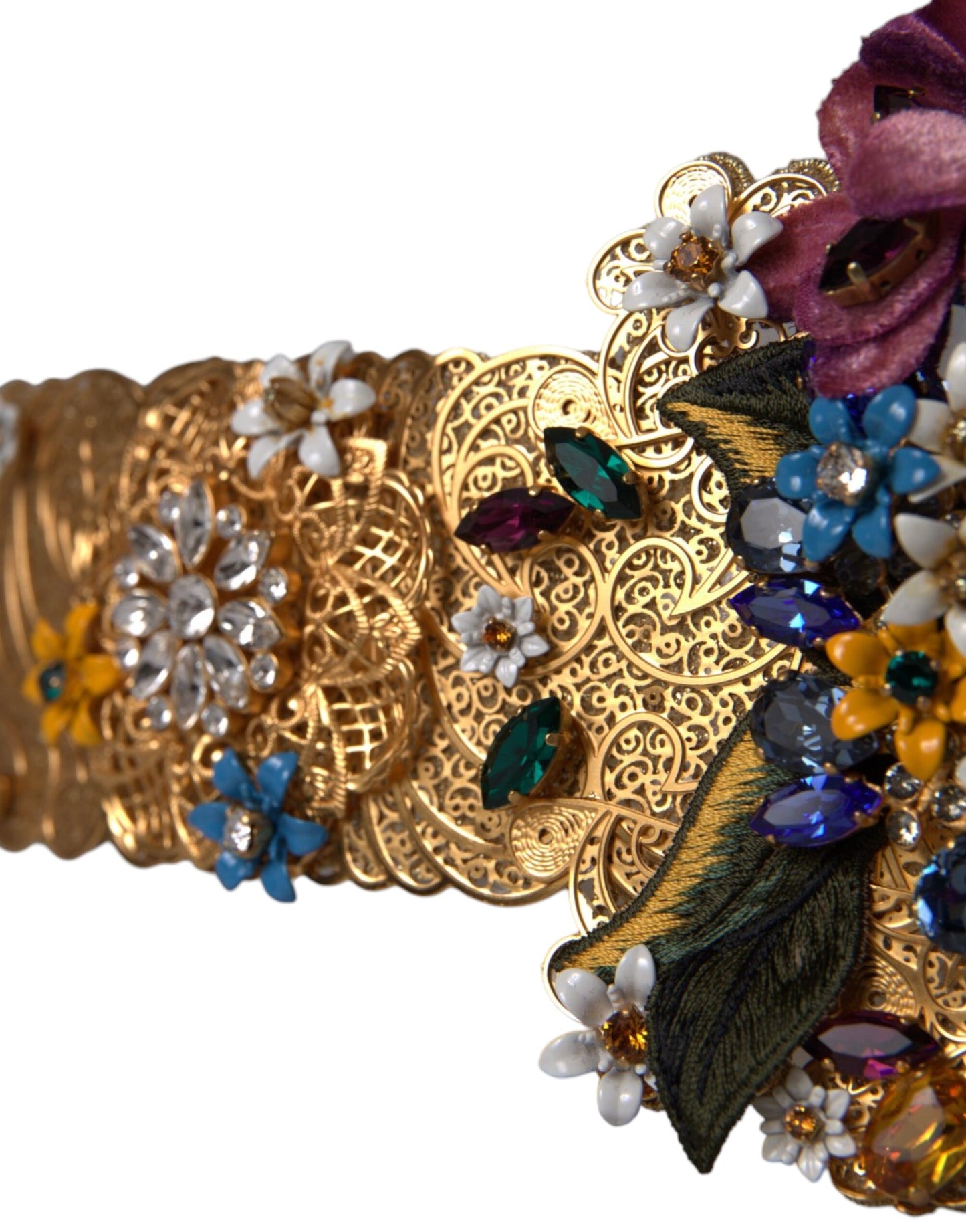 Dolce & Gabbana Multicolor Embellished Floral Crystal Wide Waist Belt