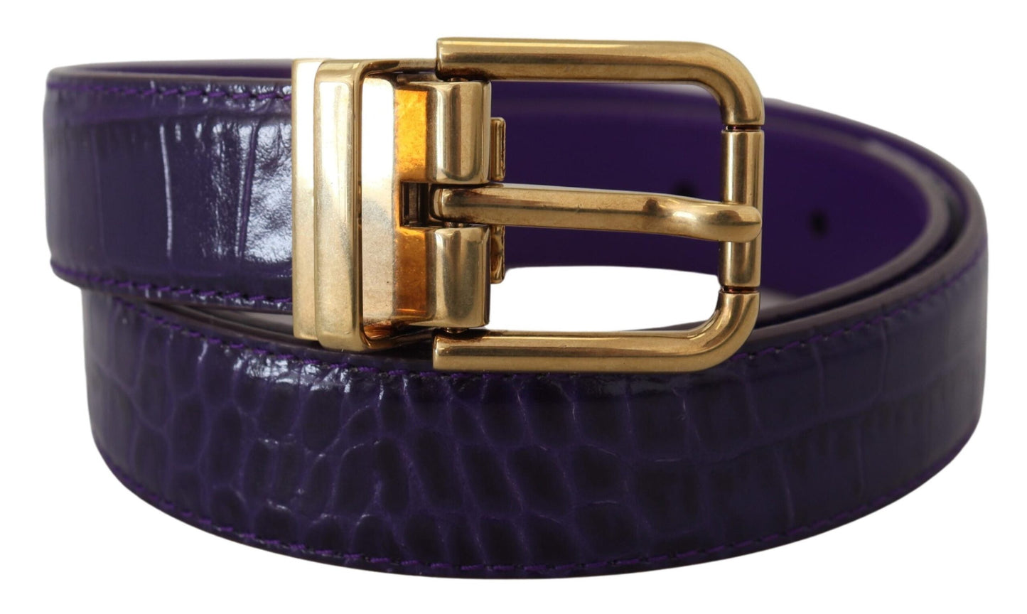 Dolce & Gabbana Purple Exotic Leather Gold Metal Buckle Belt