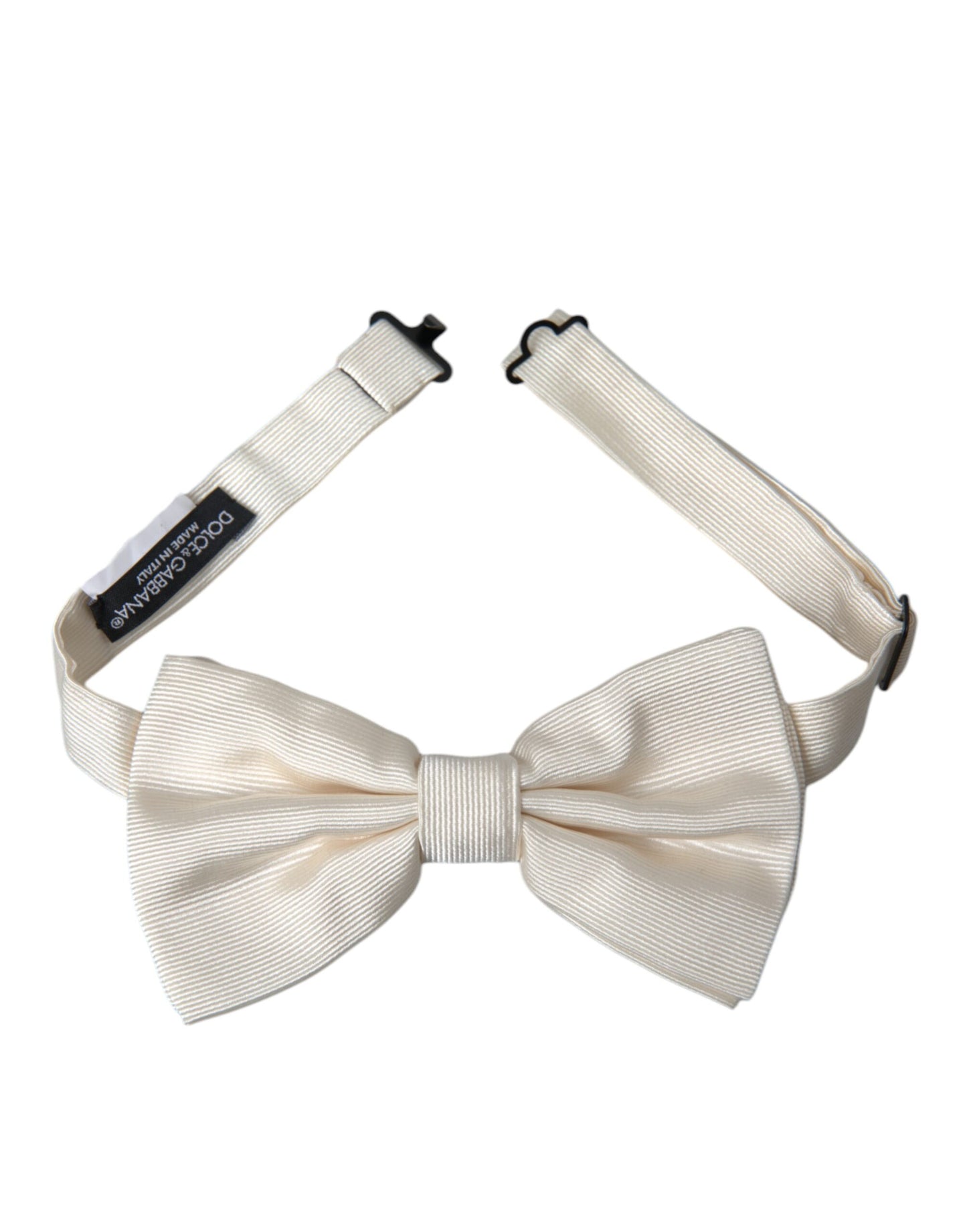 Dolce & Gabbana Off White Silk Adjustable Neck Men Bow Tie