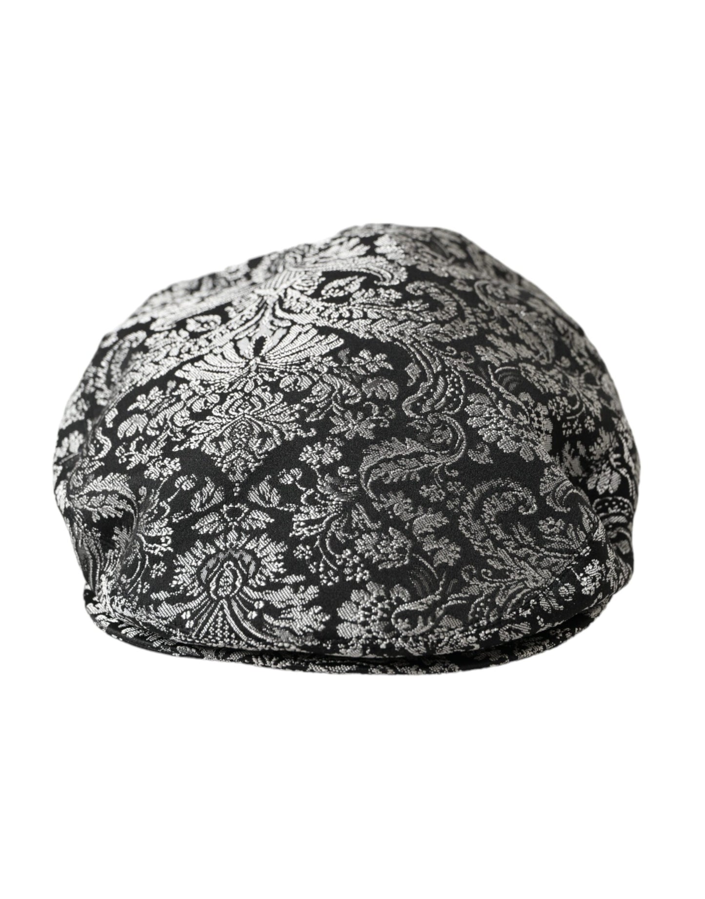 Dolce & Gabbana Black Silver Floral Jacquard Newsboy Hat Men