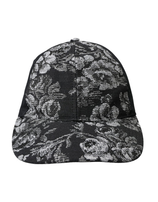 Dolce & Gabbana Black Silver Floral Print Baseball Hat Men