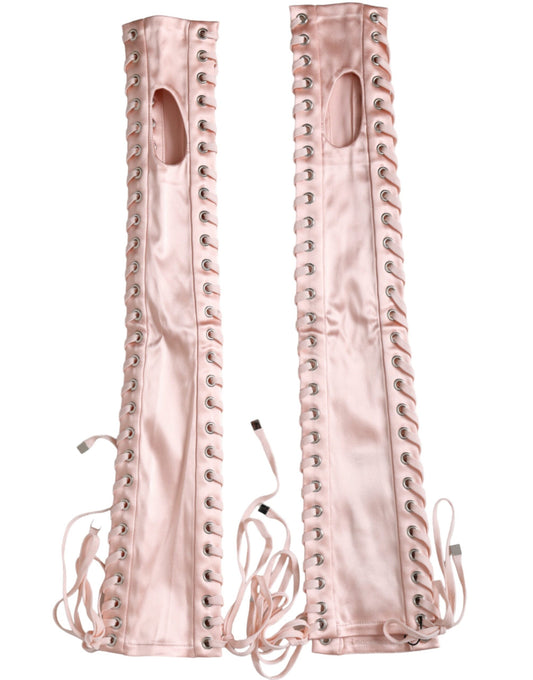 Dolce & Gabbana Pink Acetate Lace Up Fingerless Gloves